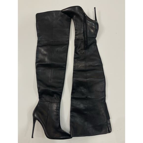 KURT GEIGER LONDON Vito Over-The-Knee Boots In Black Leather Sz EU 37 US 6.5 - Picture 3 of 6
